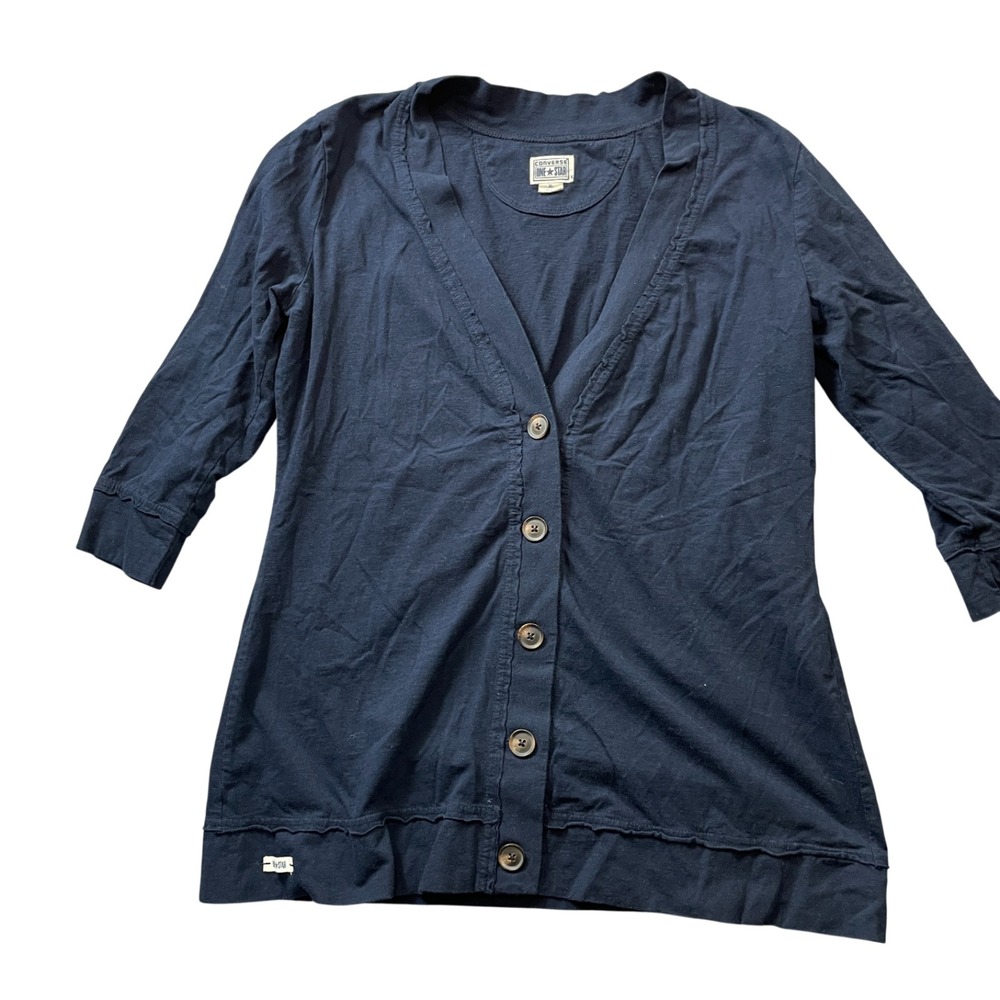 Converse XL Navy Cardigan Button Front 3/4 SLeeve 100%‎ Cotton